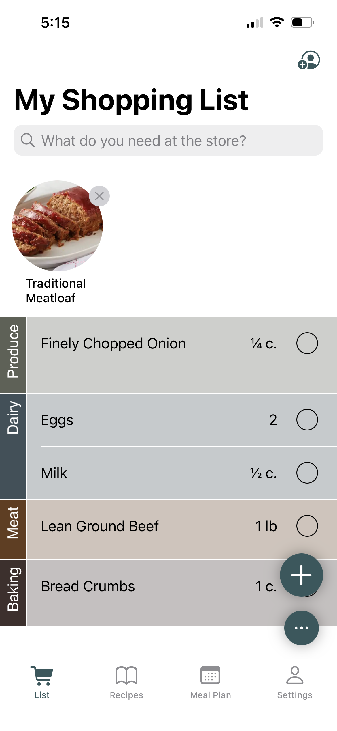 Shoplan shopping list screen